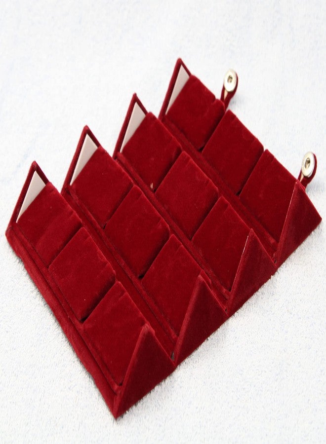 LUCES Velvet Folding 12 Pairs Jewellery Earrings Organizer Box Stud Showcase Case Travel Portable Vanity Wardrobe Organizer Box For Womwn Maroon (Pack of 3) - Image 3